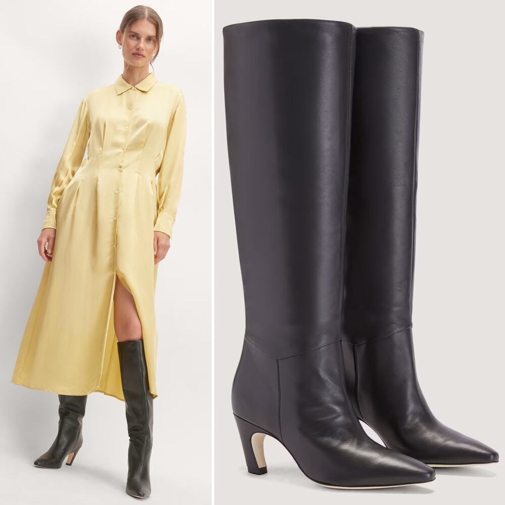 Everlane Black Leather Knee-High Heeled Boots